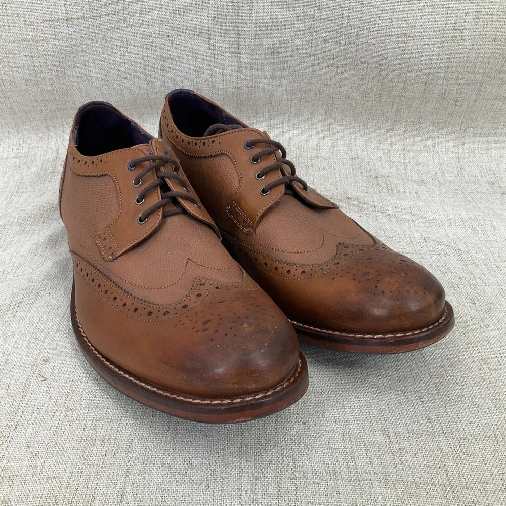 Ted Baker Cassiuss 4 Wingtip‎ Brogues Mens 11.5 Brown Leather Derby Shoes Luxury